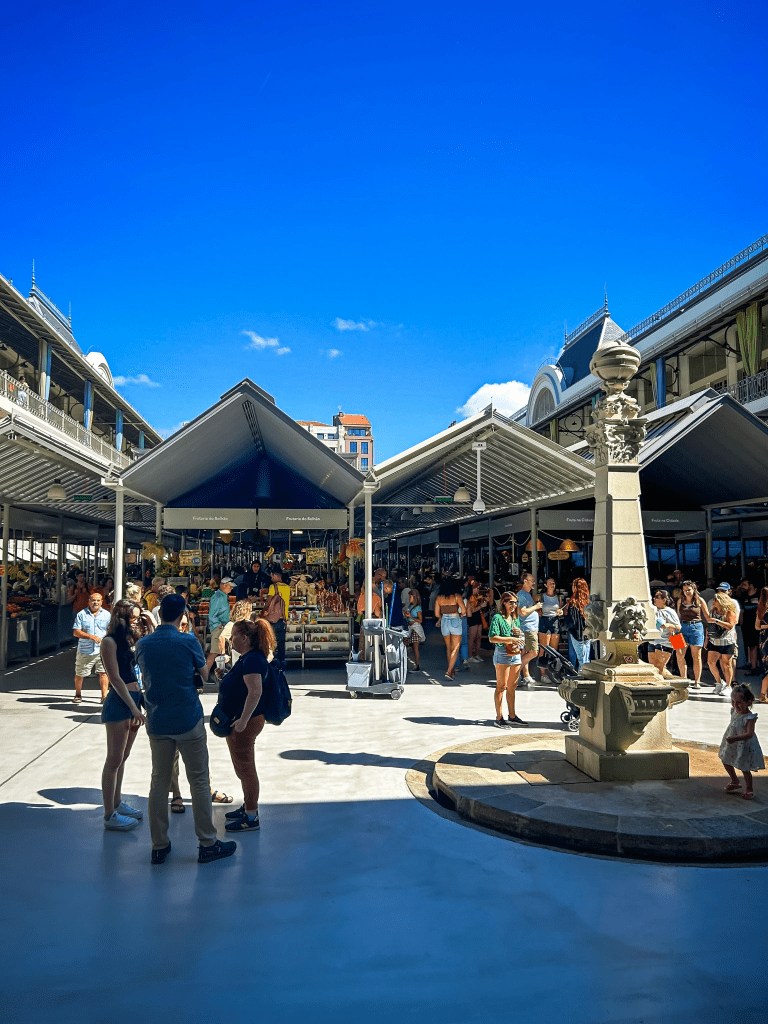 The bustling Mercado do Bolhāo in Porto, Portugal.
