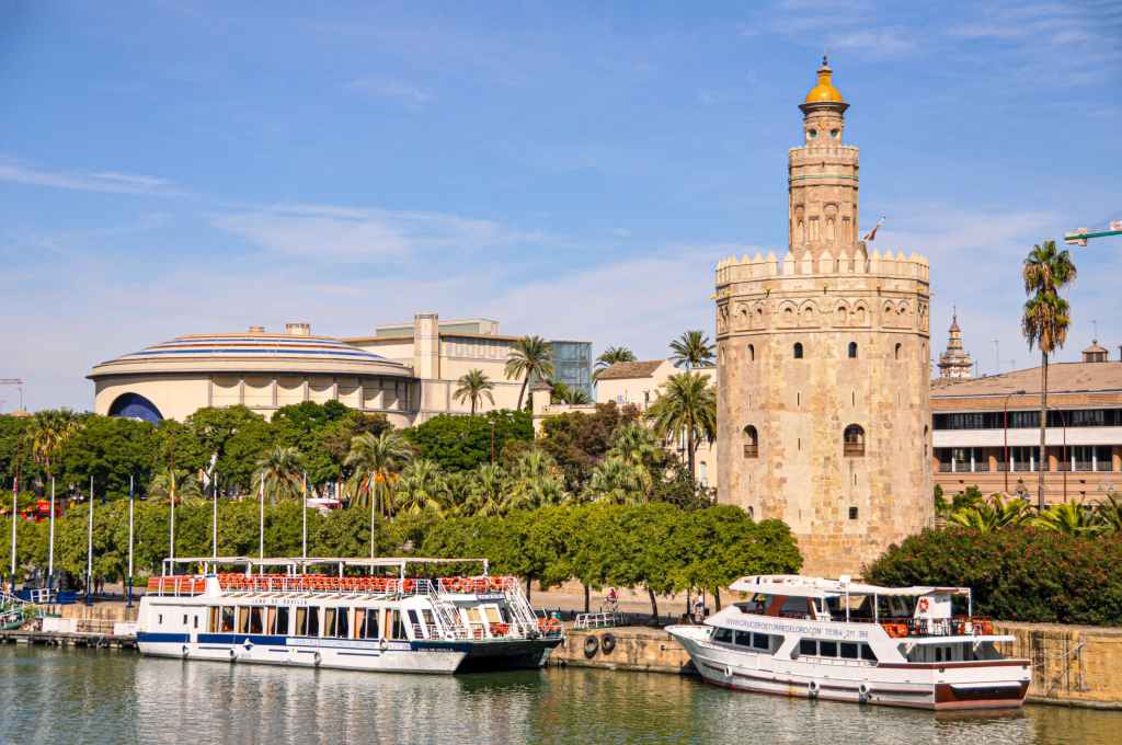 Torre del Oro, the historic watchtower in Seville, Spain.